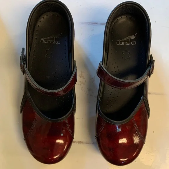 Dansko Deep Red Mary Jane Clog Shoes - Picture 2 of 8